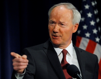 Former Rep. Asa Hutchinson, now Governor of Arkansas, and former consultant of the National Rifle Association, discusses the findings and recommendations of the National School Shield Program at the Arkansas Governor Asa Hutchinson the National Press Club in Washington, April 2, 2013.