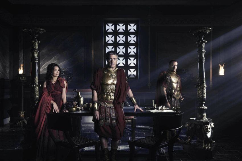 Joanne Whalley as Claudia (L), Vincent Regan as Pilate (C) and Will Thorp as Cornelius in NBC's 
