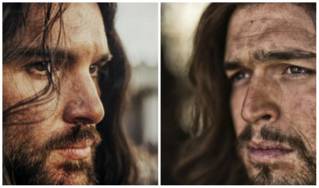 Juan Pablo Di Pace and Diogo Morgado as Jesus in "A.D. The Bible Continues" (2015) and "The Bible" (2013), respectively.