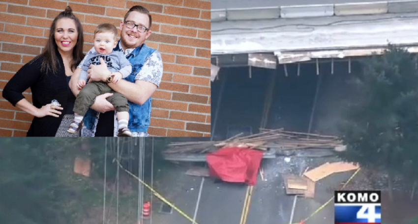 Youth pastors Josh Ellis, his wife Vanessa and their infant son, Hudson (inset), were crushed to death in freak accident in Bonney Lake, Washington on Monday April 13, 2015.