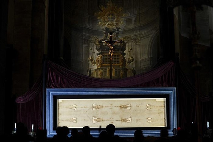 The Turin Shroud on show for the public in this undated photo.