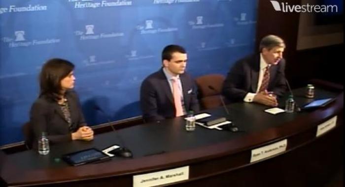 Ryan Anderson and Gene Schaerr discuss the constitutionality of requiring all 50 states to recognize gay marriage at the Heritage Foundation in Washington, D.C. on Monday, April 20, 2015.