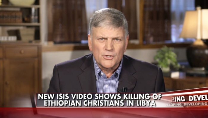 The Rev. Franklin Graham speaking on Fox News Channel's 'The Real Story' with host Gretchen Carlson on Monday, April 20, 2015.