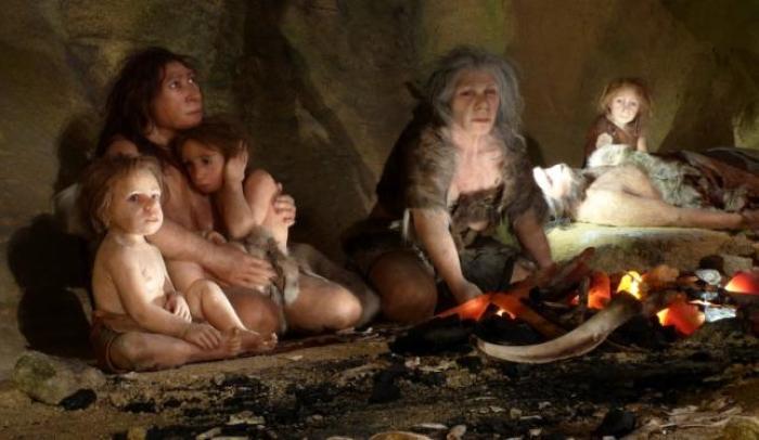 An exhibit shows the life of a neanderthal family in a cave in the new Neanderthal Museum in the northern town of Krapina February 25, 2010