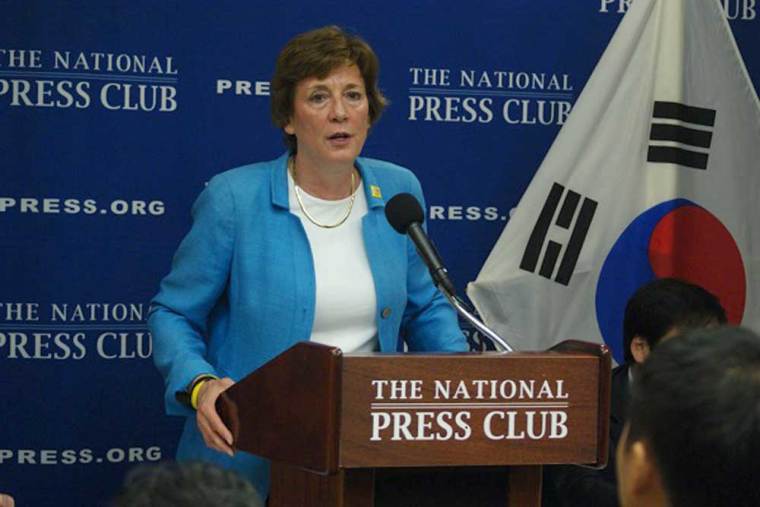 Suzanne Scholte, president of the Defense Forum Foundation, speaks at a press conference for North Korea Freedom Week on Monday, April 27, 2015, in Washington, D.C.