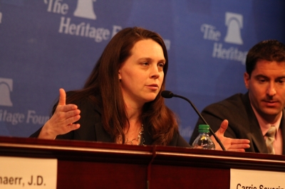 Judicial Crisis Network chief counsel, Carrie Severino, speaks at a Heritage Foundation panel discussion in Washington, D.C. on April 29, 2015.
