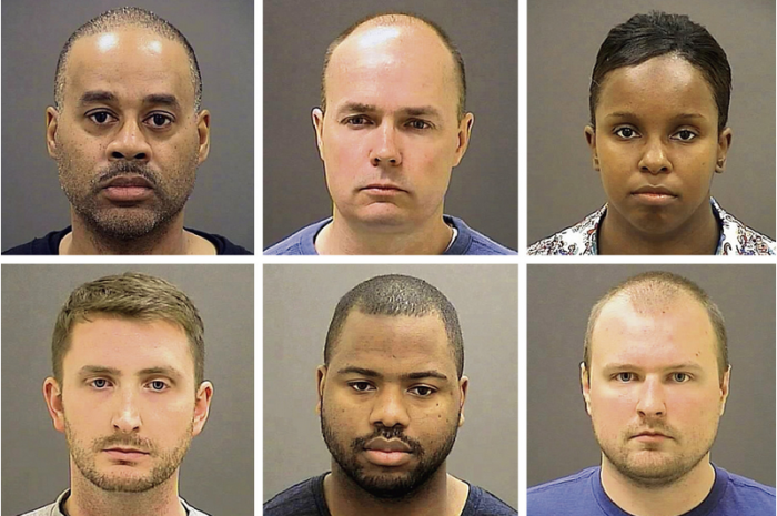 Clockwise from top left, the six Baltimore Police officers who were charged Friday in the death of Freddie Gray: Officer Caesar Goodson; Lt. Brian Rice; Sgt. Alicia White; Officer Garrett Miller; Officer William Porter; and Officer Edward Nero.