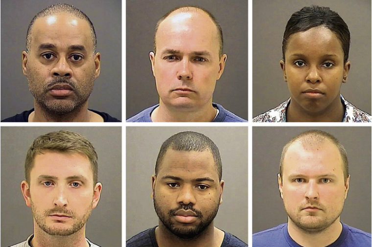 Clockwise from top left: The six Baltimore Police officers who were charged Thursday, May 21,2015, in the death of Freddie Gray: Officer Caesar Goodson; Lt. Brian Rice; Sgt. Alicia White; Officer Garrett Miller; Officer William Porter; and Officer Edward Nero.