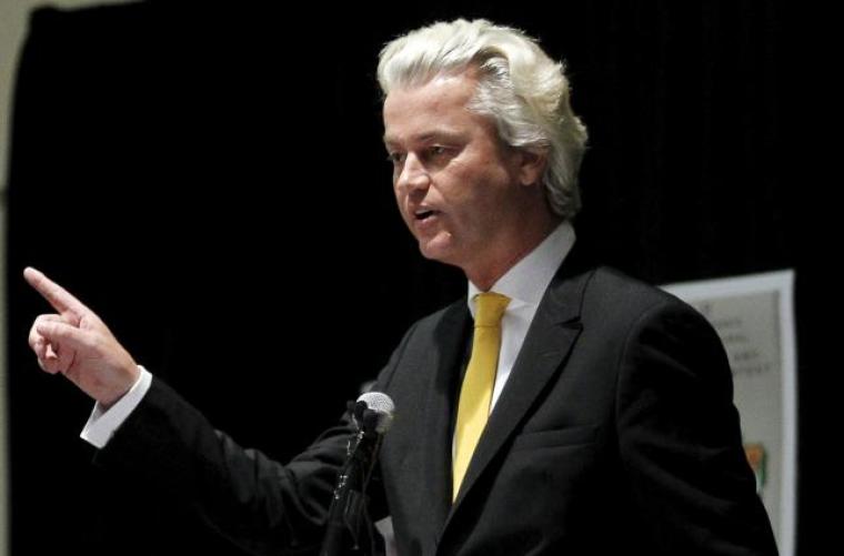 Far-right Dutch politician Geert Wilders speaks at the Muhammad Art Exhibit and Contest, sponsored by the American Freedom Defense Initiative, in Garland, Texas May 3, 2015. Texas police shot dead two gunmen who opened fire at the exhibit near Dallas of caricatures of Islam's prophet Muhammad organized by the anti-Islamic group, authorities said on Sunday.