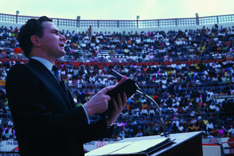 Evangelist Luis Palau, is seen in this 1966 photo in Monterrey, Mexico, just one year after forming his evangelistic team.