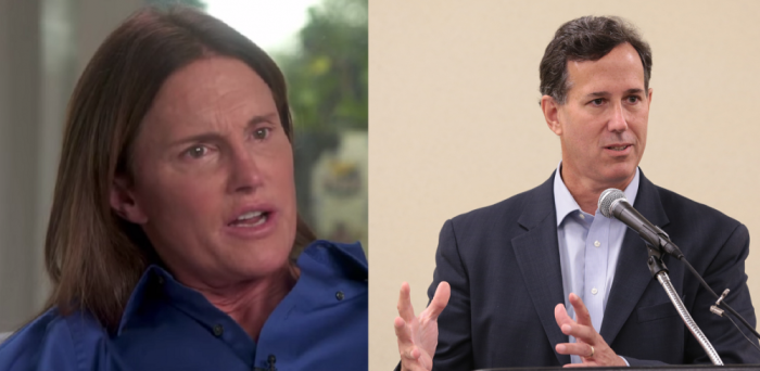 Former decathlete-turned-reality star Bruce Jenner (L) and potential 2016 Republican presidential candidate, Rick Santorum (R).