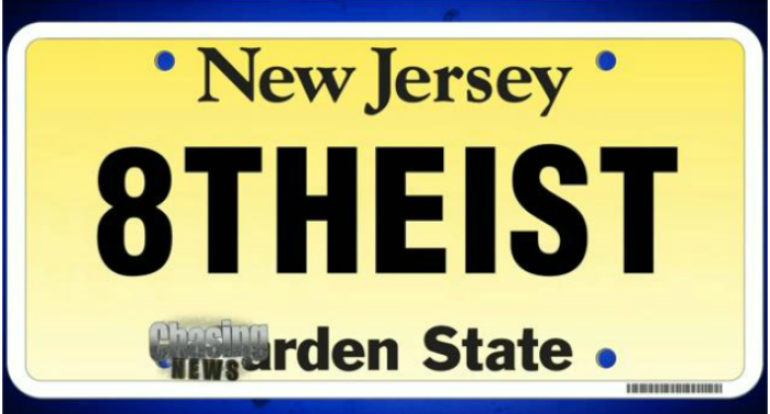 New Jersey woman has filed a lawsuit against New Jersey's Motor Vehicle Commission after it rejected her online request to have a vanity license plate that reads '8THEIST.'