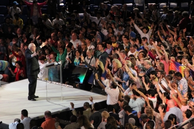 George O. Wood, chairman of the Assemblies of God Church, prays with Spirit-filled participants at the opening night of the Empowered21 Congress in Jerusalem, Israel, on May 20, 2015.