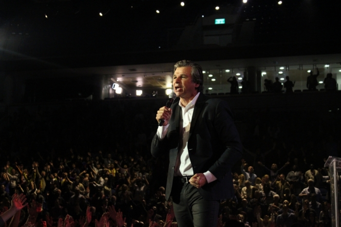 Jentezen Franklin, senior pastor of the multi-campus Free Chapel church, urges a global gathering of Spirit-filled believers in Jerusalem, Israel at the Jerusalem Pais Arena to teach the their children about the Holy Spirit.