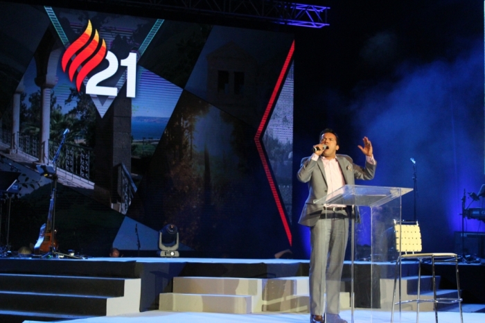 Samuel Rodriguez, president of the National Hispanic Christian Leadership Conference, speaks at the Empowered21 Global Congress at the Jerusalem Pais Arena in Israel on Sunday May 24, 2015.