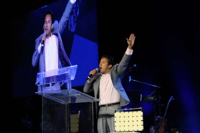 Samuel Rodriguez, president of the National Hispanic Christian Leadership Conference, tells Spirit-filled Christians at the Empowered21 Global Congress to stand up for their faith at the Jerusalem Pais Arena in Israel on Sunday May 24, 2015.