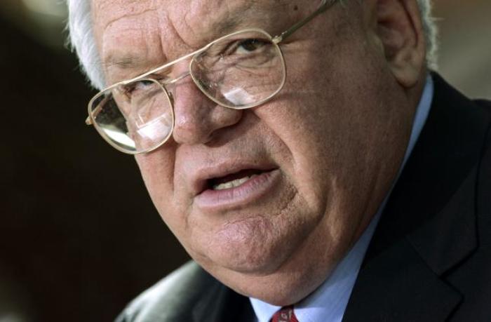 Former U.S. House of Representatives Speaker Dennis Hastert, R-Ill., speaks during a news conference in Batavia, Illinois, in this October 5, 2006.