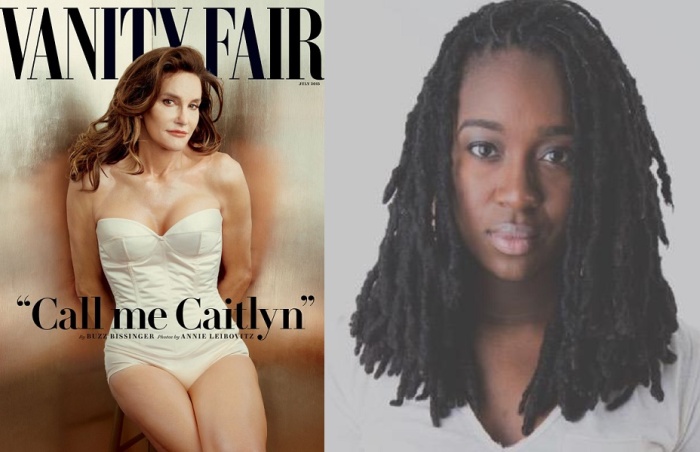 Caitlyn Jenner shot by Annie Leibovitz (L) and Jackie Hill Perry (R).