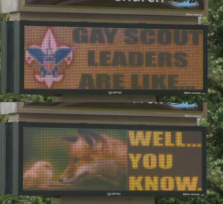 Gay Scout Leader Church Sign