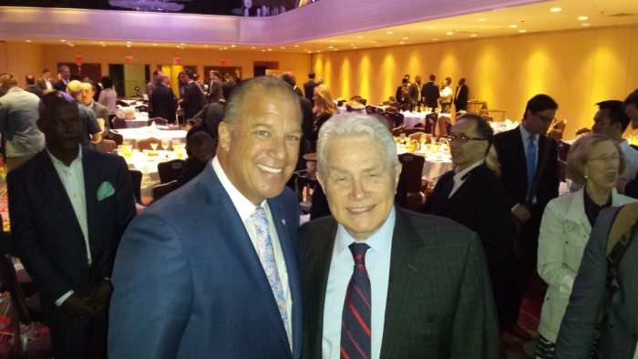 Renowned evangelist Luis Palau and businessman Wayne Huizenga Jr. share the Gospel with 500 business leaders in New York City at the Marriott Marquis Hotel on Tuesday, June 9, 2015.