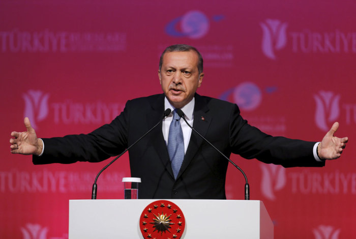 Turkey's President Tayyip Erdogan makes a speech during a graduation ceremony in Ankara, Turkey, June 11, 2015.