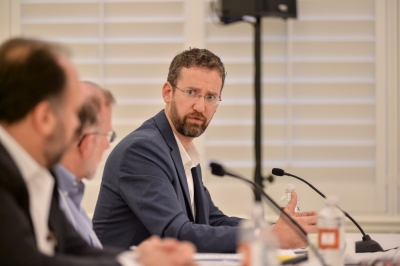 Bernard Haykel (foreground), Michael Cromartie (middle), William McCants (background) speaking on 'The Islamic State: Understanding its Ideology and Theology,' at the Ethics and Public Policy Center's Faith Angle Forum, Miami Beach, May 4, 2015.