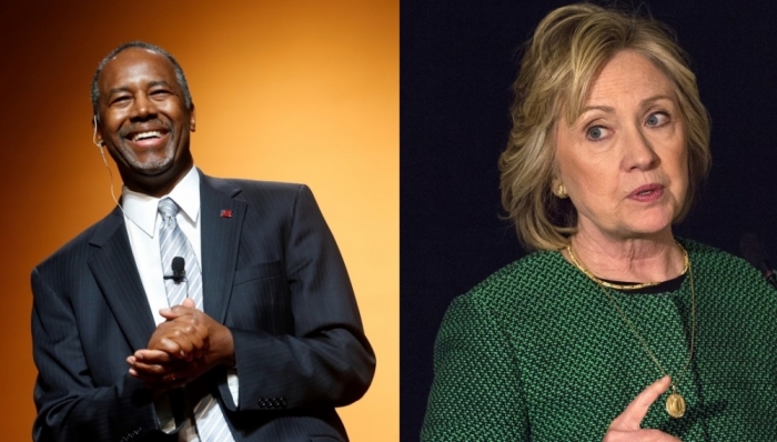 Renowned neurosurgeon, Dr. Ben Carson, a GOP 2016 presidential candidate (L) and Hillary Clinton (R) former U.S. Secretary of State and the presumptive Democratic presidential nominee for 2016.