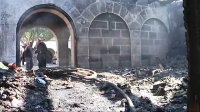 Arson attack on the Church of the Multiplication of the Loaves and Fishes at Tabgha, located on the shores of the Sea of Galilee, on June 17, 2015.