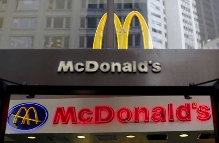 A McDonald's logo is seen at one of the chain's restaurants in San Francisco, California, May 6, 2015. McDonald's Corp, which is testing a variety of new food products as part of a major turnaround effort, on Wednesday said nine southern California restaurants are trying out breakfast bowls made with what is becoming a state dietary staple: kale.