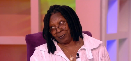 "The View" co-host Whoopi Goldberg addresses the crowd.