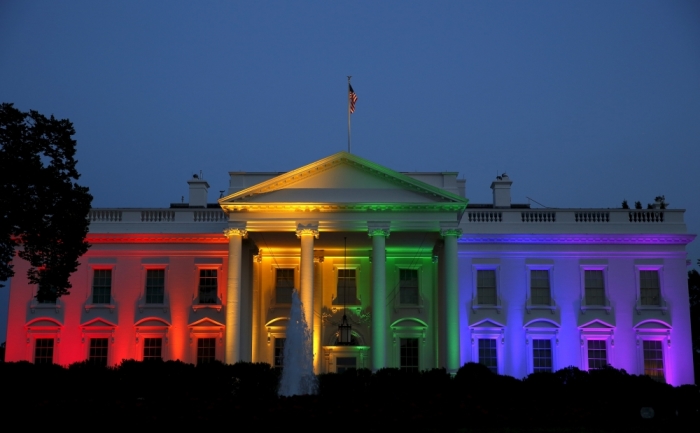 The White House is illuminated in rainbow colors after today's historic Supreme Court ruling legalizing gay marriage in Washington, June 26, 2015.