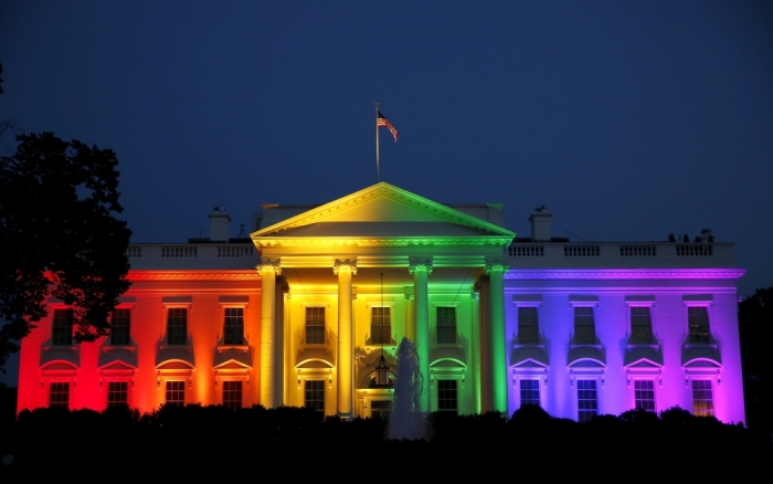 The White House is illuminated in rainbow colors after today's historic Supreme Court ruling legalizing gay marriage in Washington June 26, 2015.