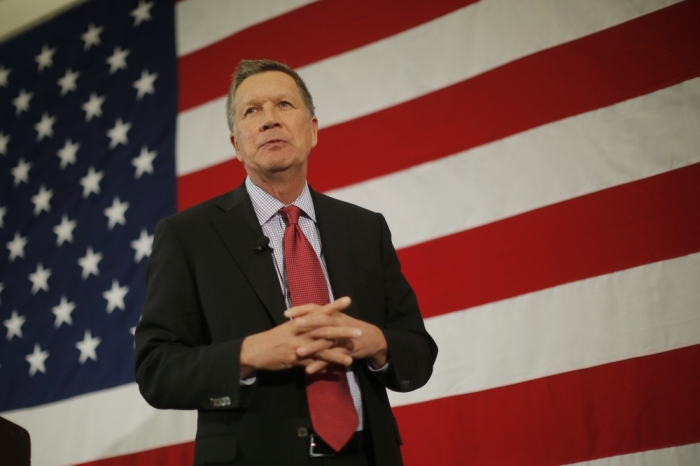 Republican Ohio Governor John Kasich speaks at the First in the Nation Republican Leadership Conference in Nashua, New Hampshire, April 18, 2015.