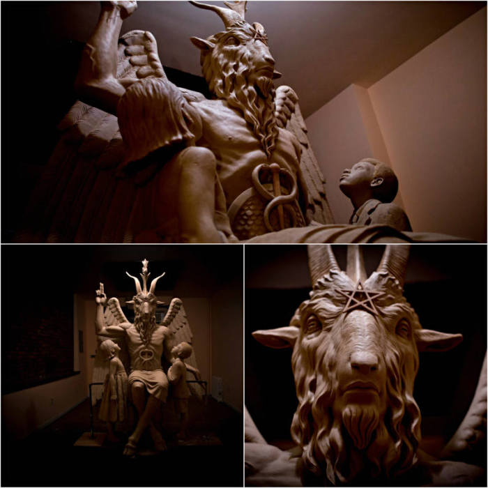 The Satanic Temple will unveil its pagan Baphomet momentum at Bert's Warehouse on July 25, 2015, in Detroit, Michigan.