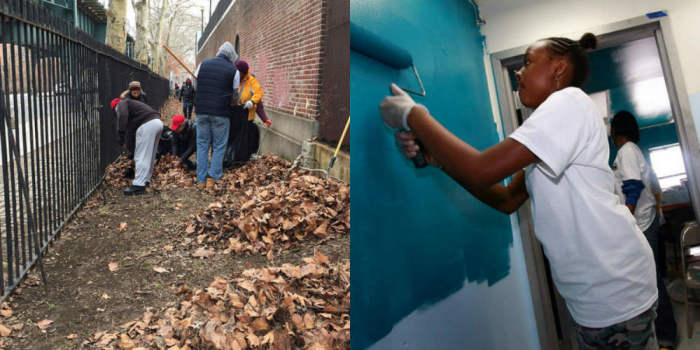 Volunteers with NY CityServe are seen in these two photos.