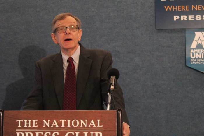 Rev. Barry W. Lynn, executive director of Americans United For Separation of Church and State, speaks at a press conference at the National Press Club in Washington, D.C. on July 7, 2015.