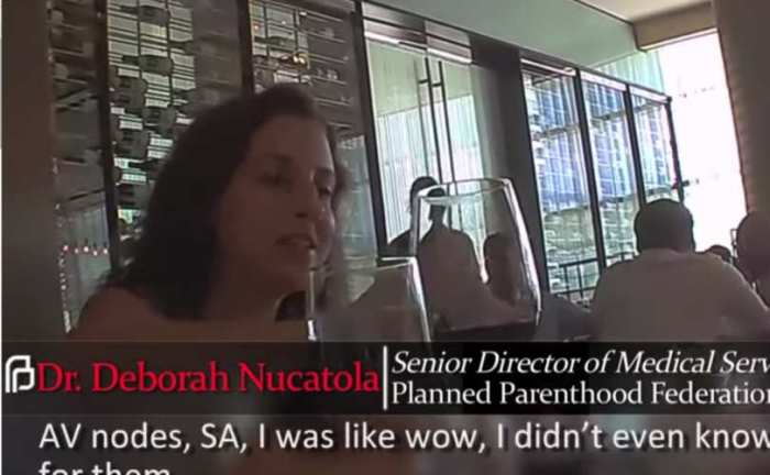 Abortionist Deborah Nucatola, senior director of medical services for the Planned Parenthood Federation of America, explains how the organization sells aborted baby body parts such as the heart lungs, liver, limbs and brain to a fetal tissue wholesaler in Los Angeles, California, on July 25, 2014.