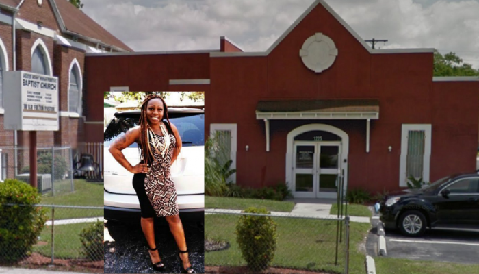 Greater Mount Moriah Primitive Baptist Church reportedly threatened to boot 'Candance Petterson' (inset) from its roll unless she paid them the contributions she owed after missing church for more than three months.