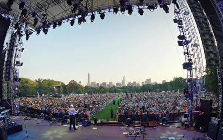 Evangelist Luis Palau speaks on stage on the Great Lawn at Central Park on July 11, 2015, in New York City.