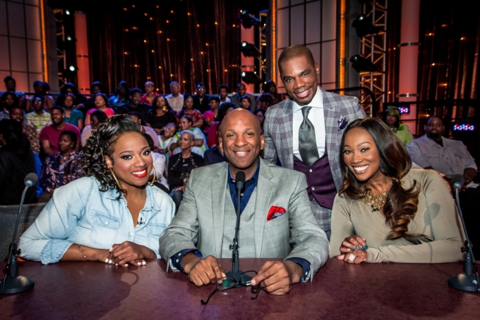 BET's 'Sunday Best' is premiering an eighth all star season at 8 p.m. Sunday, July 19, 2015. From Left: Judges Kierra Sheard, Donnie McClurkin, host Kirk Franklin and judge Yolanda Adams seen here at the Los Angeles, California, filming of the gospel music competition.
