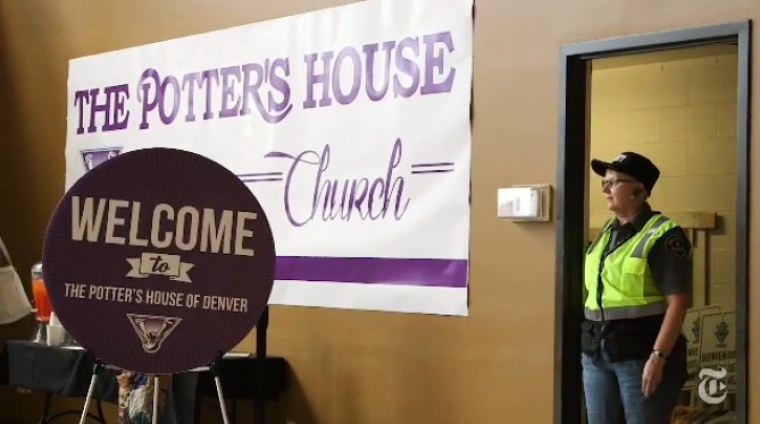 The Potter's House of Denver in Colorado has kept armed guards among its security team for years, according to pastor Chris Hill in a New York Times video feature.