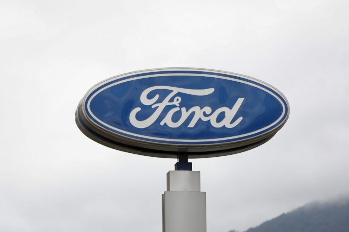 The corporate logo of Ford is seen at a Ford branch in Caracas, Venezuela, March 27, 2015.