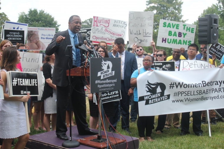 2016 Republican presidential candidate Dr. Ben Carson speaks at a pro-life protest outside of the U.S. Capitol in Washington, D.C. on July 28, 2015.