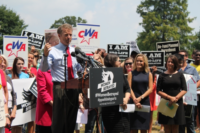 Kentucky Senator and 2016 Republican presidential candidate Rand Paul speaks at a pro-life protest outside of the U.S. Capitol in Washington, D.C. on July 28, 2015.