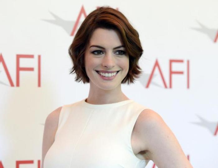 Actress Anne Hathaway of the film ''Interstellar'' poses at the 2014 AFI Awards honoring excellence in film and television in Beverly Hills, California on January 9, 2015.