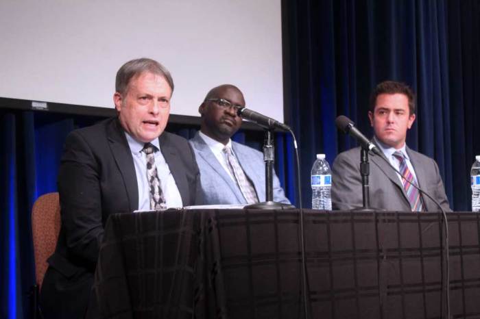 Cato Institute senior fellow Doug Bandow (R) speaks in a discussion on ISIS and Boko Haram at the Family Research Council office in Washington, D.C. on Aug. 4, 2015.