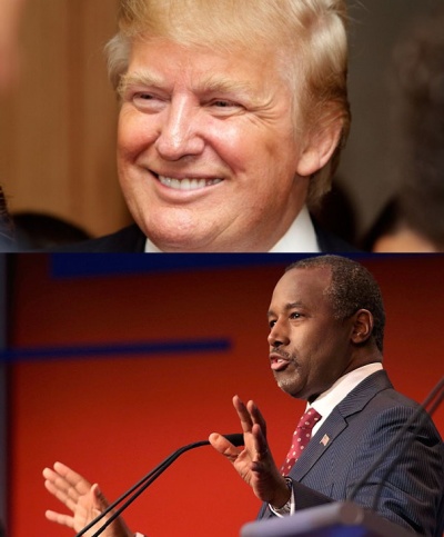 Billionaire Donald Trump (top) and retired neurosurgeon Ben Carson received the most mentions on Facebook and Twitter during the Republican presidential debate Thursday night.