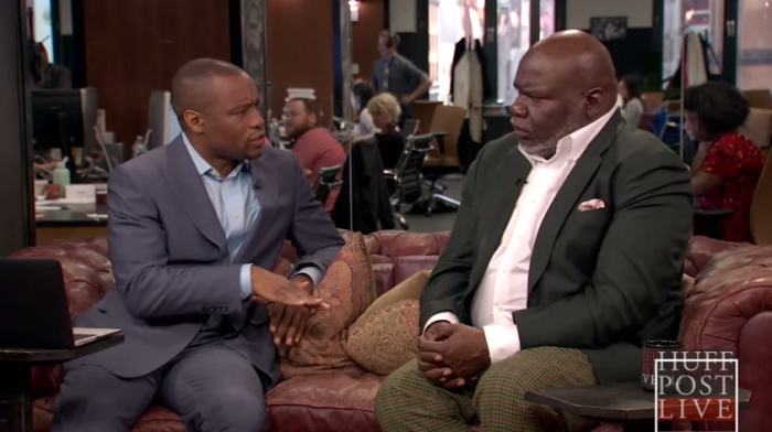 Bishop T.D. Jakes, of The Potter's House in Dallas, Texas, appears with Marc Lamont Hill, host of HuffPost Live, on Monday, Aug. 3, 2015.