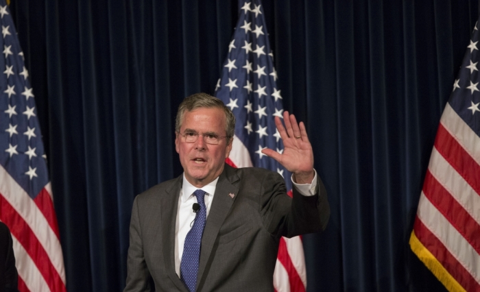 Republican presidential candidate Jeb Bush waves after delivering remarks at a Reagan Forum at Ronald Reagan Presidential Library in Simi Valley, California, August 11, 2015.
