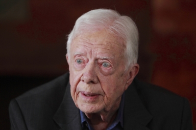 Former U.S. President Jimmy Carter speaks during an interview with Reuters in Kathmandu on April 1, 2013. 